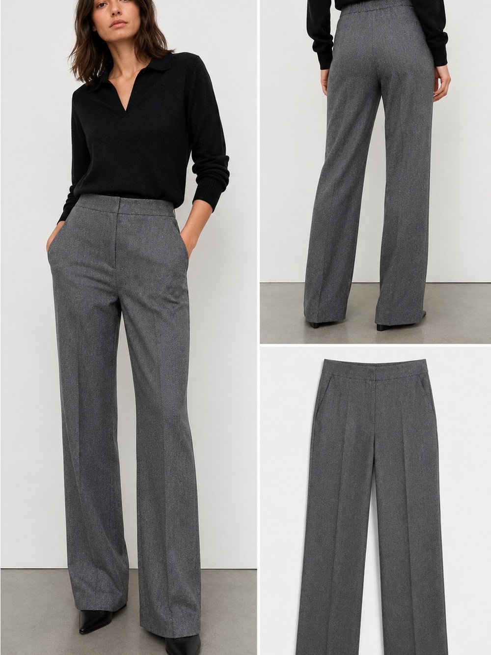 Zara Charcoal Gray Wide-Leg Tailored Trousers